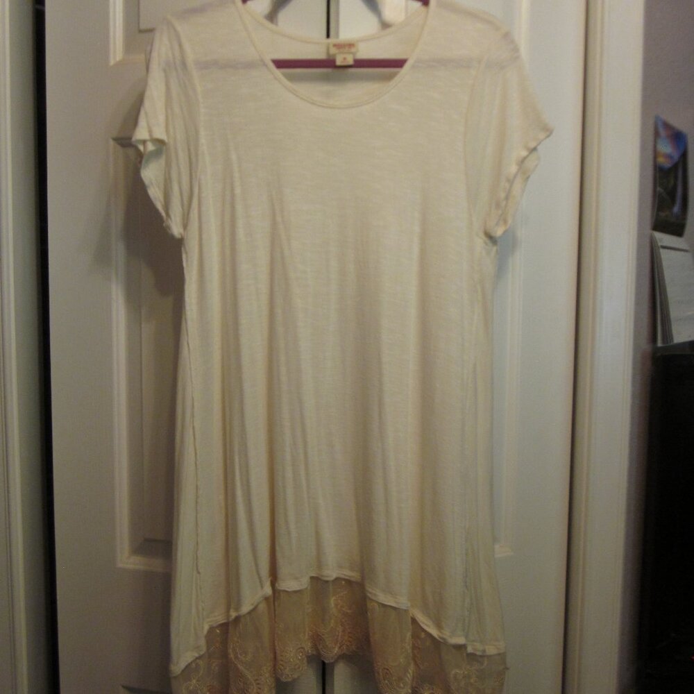 Upcycled Mossimo Ivory Lace Hem Tunic Sz XL